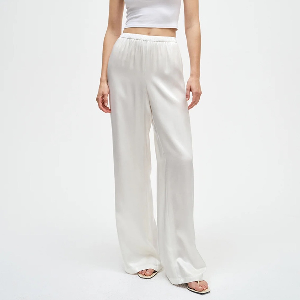 Enza Costa Cream Wide-Leg Silk Pants